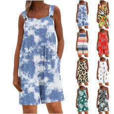 批发亚马逊爆款独立站 <b class='q'>欧美</b>女装时尚印花宽松休闲口袋背带连体裤