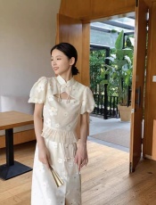 新中式改良国风旗袍女上衣镂空半身裙夏季两件套装