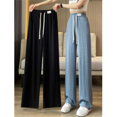 批发实价-官图 冰丝罗纹 夏季新款宽松阔腿抽绳休闲百搭长<b class='q'>裤</b>女