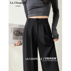 批发黑色阔腿裤女春秋高腰垂感直筒休闲裤子2023新款小个子窄版西装裤