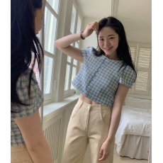 批发已出货 韩系<b class='q'>甜美</b>少女感单排扣设计格纹粗花呢小香风短款外套 两色