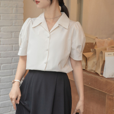 实拍！2023范思蓝恩法式短袖衬衫女设计感小众夏季职业面试衬衣