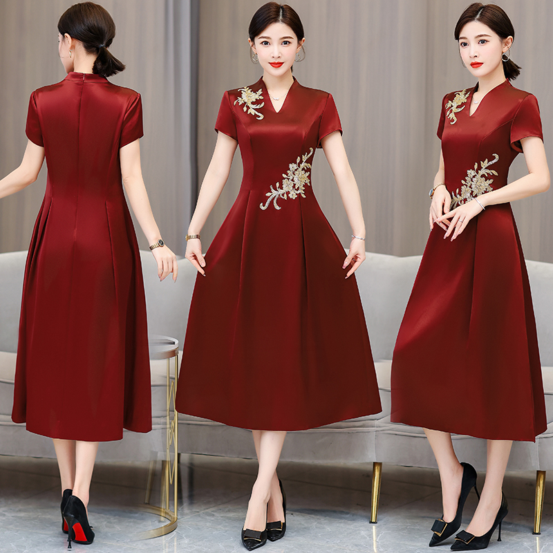 MY70245# 五一喜婆婆婚宴装旗袍结婚妈妈礼服高贵婚礼连衣裙小个子女裝...