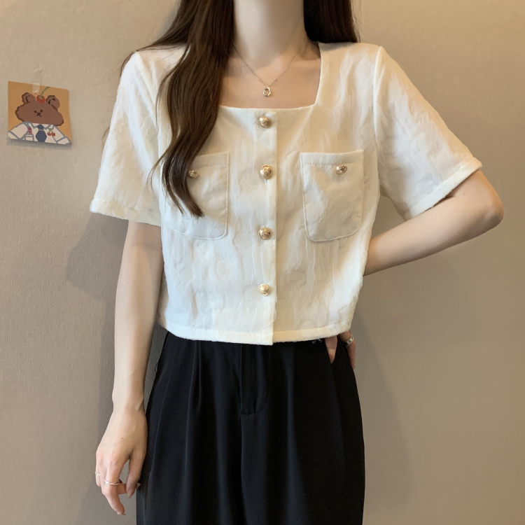 실사 빅 사이즈 여성 의류 지방 mm 품격 광장 칼라 단색 주머니 장식 다용도 반팔 오픈 가디건 셔츠