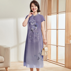 批发官图  中年妈妈夏装改良旗袍裙子女夏季母亲节中老年洋气连衣裙