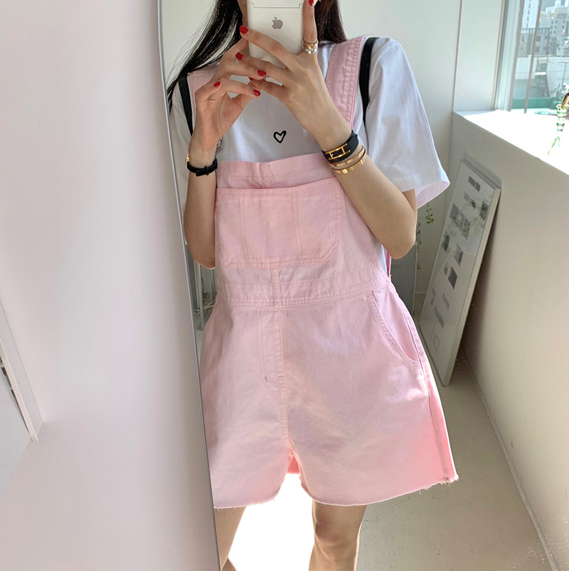지금 6276# 여름 추천 한 부서 연령 감소 레트로 분말 블루 데님 멜빵 바지