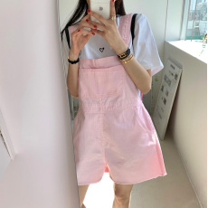 批发现6276# 夏力荐韩系减龄复古 粉 蓝 牛仔<b class='q'>背带裤</b>