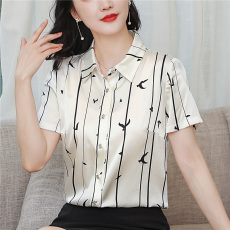 批发桑蚕丝衬衫女短袖重磅中年<b class='q'>妈妈</b>装真丝衬衣缎面2026夏气质翻领上衣