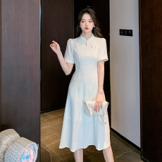 实拍新中式连衣裙女2023年夏季新款温柔短袖法式裙子改良版旗袍