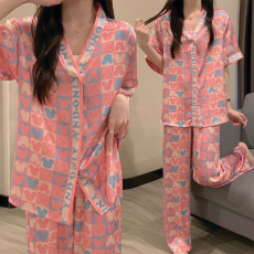 2008实拍～大码女装睡衣女夏季冰雪丝绸短袖长裤家居服套装