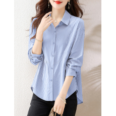 批发爆款女士衬衫时尚遮肚子条纹上衣2026春<b class='q'>秋装</b>衬衣设计感洋气打底衫