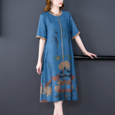 批发真丝连衣裙女<b class='q'>夏</b>季新款2023高端气质中老年妈妈<b class='q'>夏</b>装桑蚕丝长袖裙子
