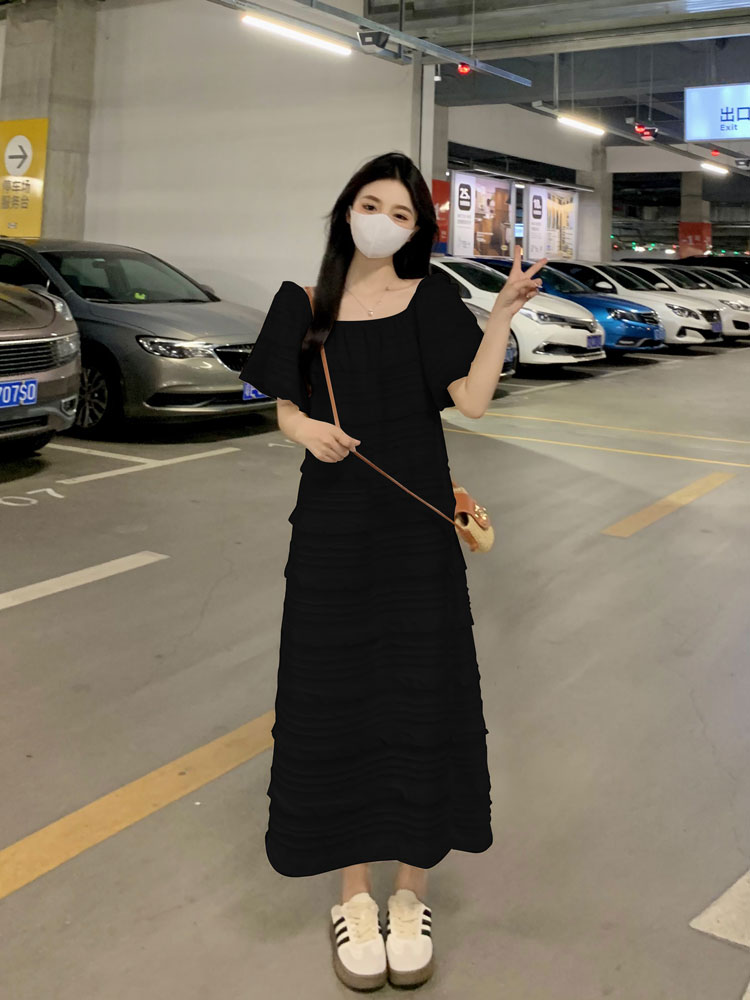 실사 정가 디자인 질감 센스 프릴 거품 소매 여성 드레스 새로운 그는 벤 작은 검은 드레스
