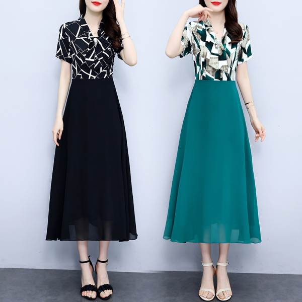 RM8010#妈妈夏装雪纺连衣裙气质中老年人女夏季洋气高贵裙子2023新款
