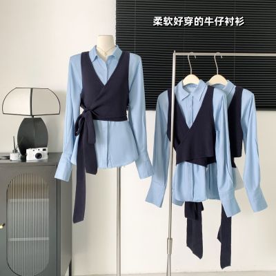 SourceWithU 复古丹宁 柔软好穿牛仔衬衫女春夏韩版百搭休闲上衣