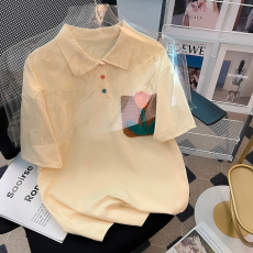 批发21支精梳爽棉短袖t恤女夏2026潮韩版刺绣花翻领<b class='q'>上衣</b><b class='q'>大码</b><b class='q'>女装</b>