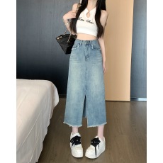 批发实拍复古开叉<b class='q'>牛仔</b>半身裙2026薄款夏毛边高腰显瘦中长款弹力包臀裙