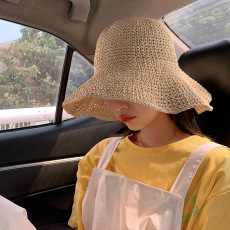 批发编织草帽子女<b class='q'>春</b>夏季大头围大檐遮脸镂空透气渔夫帽遮阳防晒太阳帽