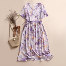 批发实拍2025<b class='q'>夏</b>季棉麻印花宽松大码显瘦v领短袖a字裙长裙连衣裙国风