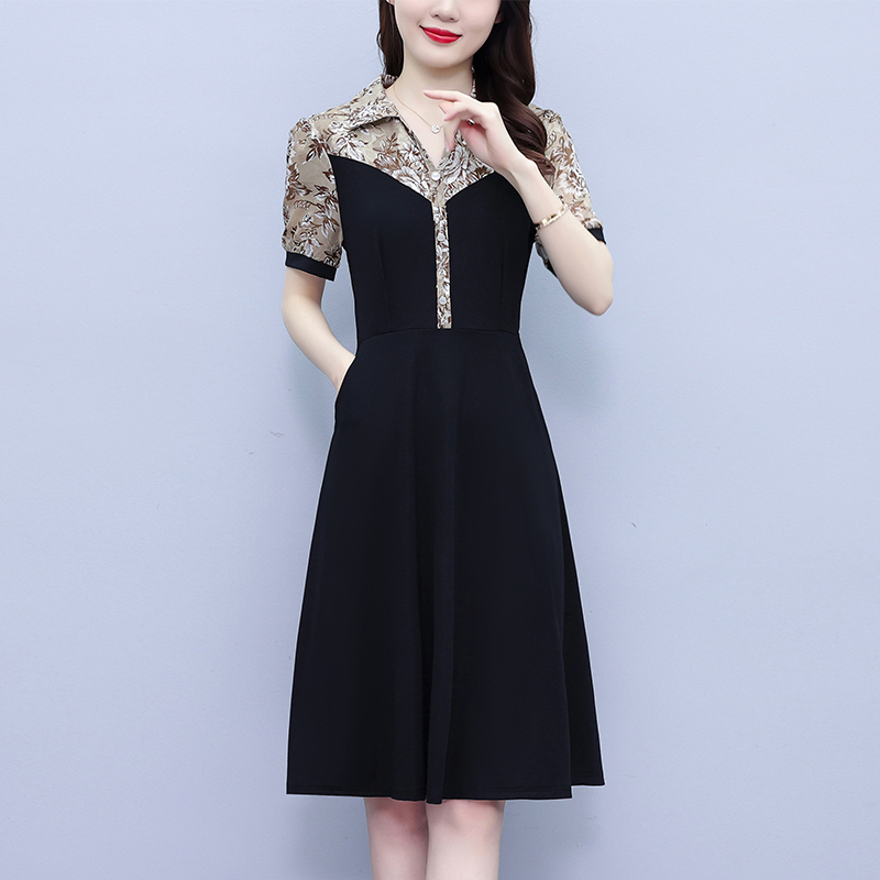 MY9679# 轻熟风大码女装胖mm雪纺假两件短袖中长款连衣裙夏季新款通勤女裝貨源服裝批發