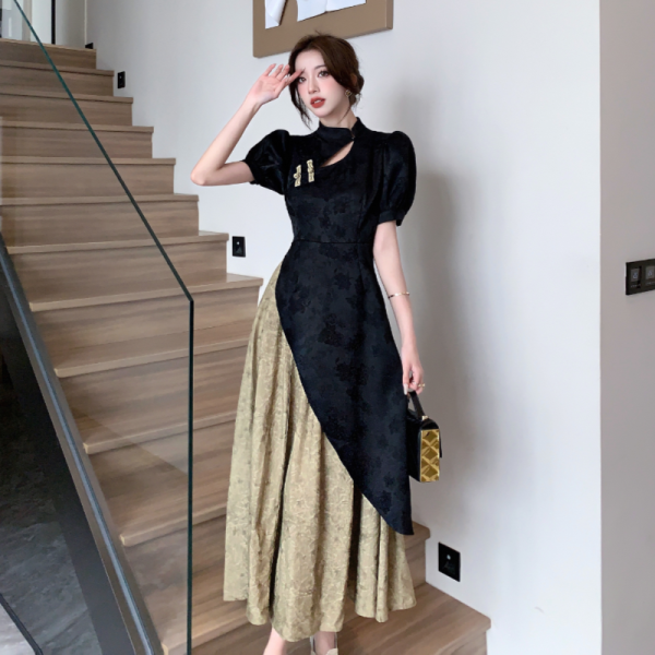 RM8880#新设计感假两件撞色改良旗袍氛围感显瘦新中式连衣裙