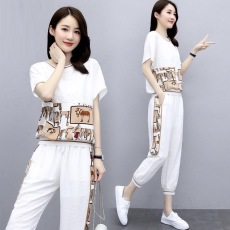批发现货休闲<b class='q'>运动</b>套装女夏新款宽松减龄洋气<b class='q'>显瘦</b>上衣束脚裤两件套#640
