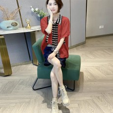 批发格子拼接短袖<b class='q'>衬衫</b><b class='q'>女</b>别致高端洋气宽松亚麻小衫2026春夏装新款欧货