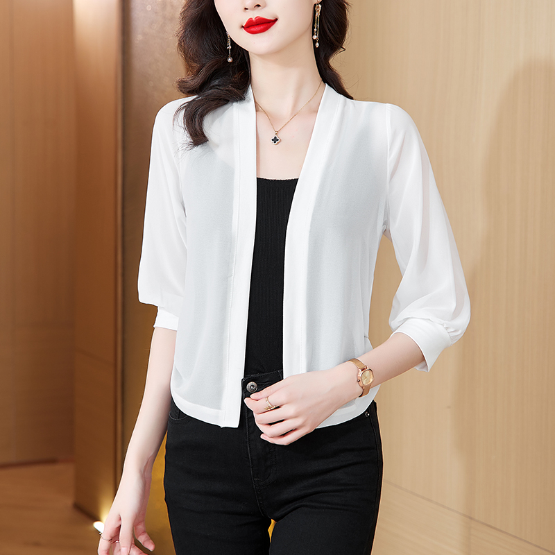 MY16485# 开衫雪纺衫中袖小外套防晒衣空调室小外搭女裝貨源服裝批發