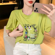 批发实拍 哺乳印花纯棉短袖T恤产后<b class='q'>夏</b>季亲肤舒适居家喂奶上衣孕妇