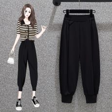 批发实大码胖妹妹夏季七分束脚冰丝萝卜裤韩版休闲宽松<b class='q'>哈伦裤</b>