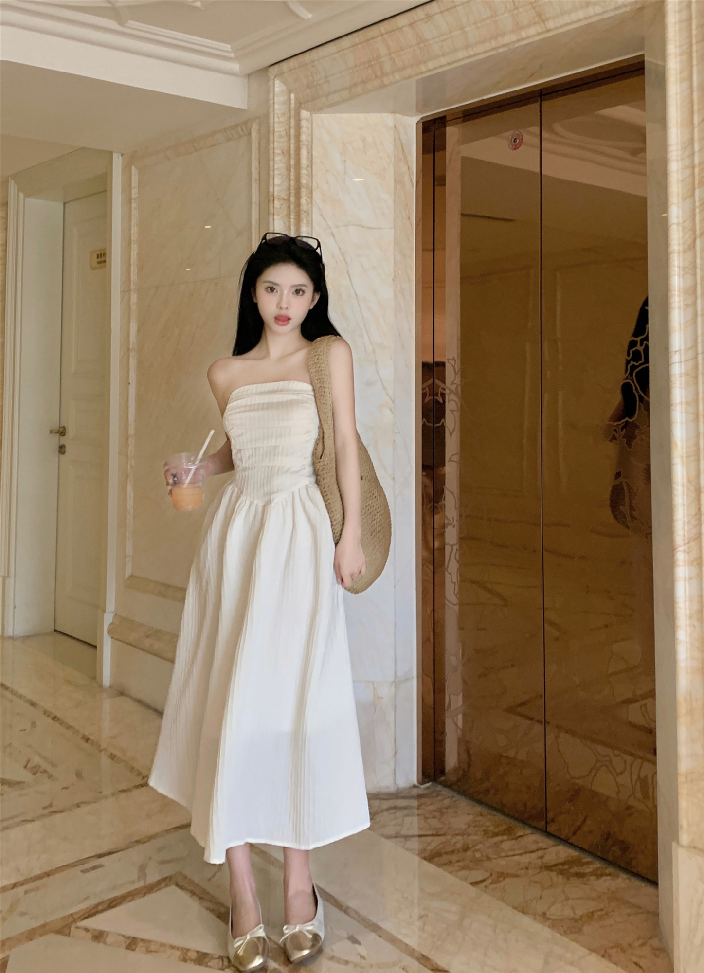 实拍实价~法式裹胸连衣裙女春夏长款抹胸长裙纯欲打底裙子
