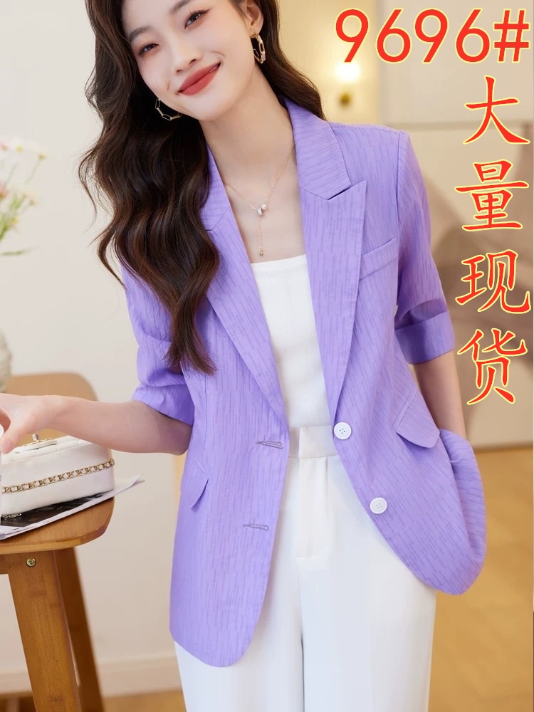 PF8938#新款紫色小个子西装外套女春夏季薄款中袖时尚雪纺防晒衫上衣女裝...
