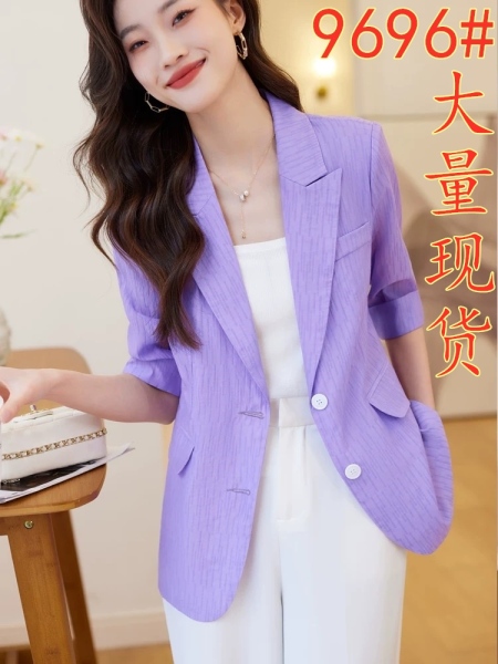 RM8187#新款紫色小个子西装外套女春夏季薄款中袖时尚雪纺防晒衫上衣
