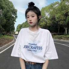 批发韩国外贸短袖T恤少女夏装新款学生韩版宽松印花半袖上衣服