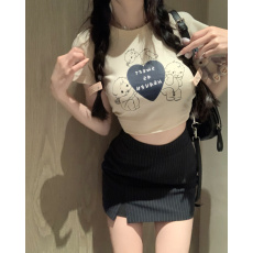 批发92棉/8氨纶40支210g纯棉 修身短款T恤女短袖