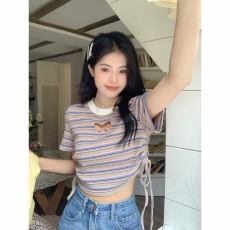 批发实价美式复古短款<b class='q'>短袖</b><b class='q'>t</b><b class='q'>恤</b>女夏季新款别致镂空设计感不规则上衣潮