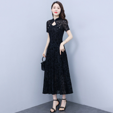 批发<b class='q'>旗袍</b>领雪纺长袖连衣裙2026夏装<b class='q'>新款</b>长款气质仙女裙子到脚踝超仙