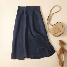 批发实拍2026夏季新款纯亚麻复古半身裙女夏季棉麻高腰文艺a字包臀裙