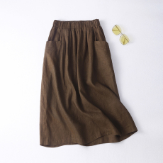 批发实拍2026新款森系中长款亚麻裙子文艺复古宽松显瘦夏季休闲半身裙