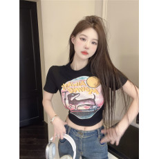 批发92棉/8氨纶40支210g纯棉 修身短款T恤女短袖