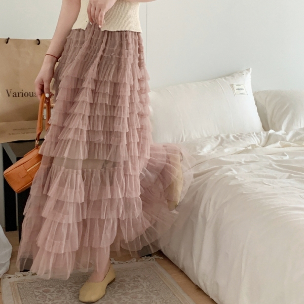 RM8340#春夏新款高腰A字网纱蛋糕裙设计感气质纱裙仙女裙子