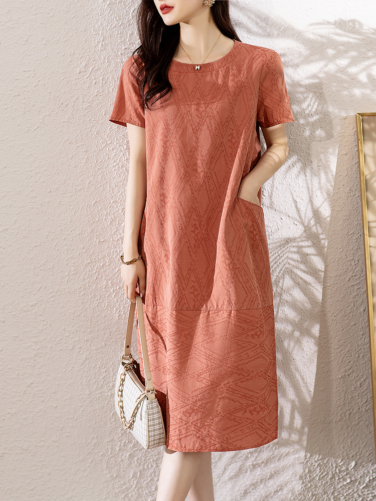 MY1437#夏季宽松遮肚高级感休闲圆领气质休闲连衣裙女裝貨源服裝批發