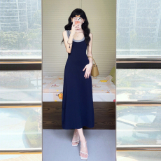 批发韩国高级感辣妹蓝色背心连衣裙女夏季2026新款海边度假OL法式长裙