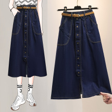 批发实拍大码女2026微胖MM<b class='q'>牛仔</b>半身裙女高腰显瘦设计感时尚A字摆裙