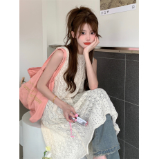 批发实拍实价 怦然心动~夏日后背开叉镂空叠穿氛围感针织<b class='q'>背心</b>裙