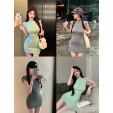 批发实拍~春夏 新款弹力半高领时尚包臀<b class='q'>修身</b>显瘦针织<b class='q'>连衣裙</b>女