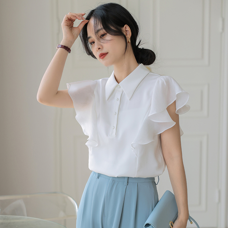 있음 선적 Feifei 소매 쉬폰 셔츠 2026 프랑스식 프릴 쉬폰 블라우스 품격 베이비 칼라 작은 셔츠 여성