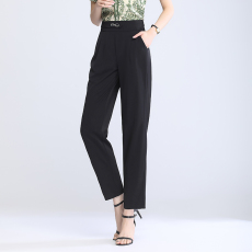 批发简约休闲女裤2025年夏季新款纯色直筒裤高腰<b class='q'>雪纺</b>大码斜插口袋<b class='q'>长裤</b>