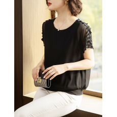 批发限价+12+小视频 2025纯色圆领<b class='q'>蝙蝠衫</b>收腰夏季显瘦假两件<b class='q'>雪纺</b><b class='q'>上衣</b>