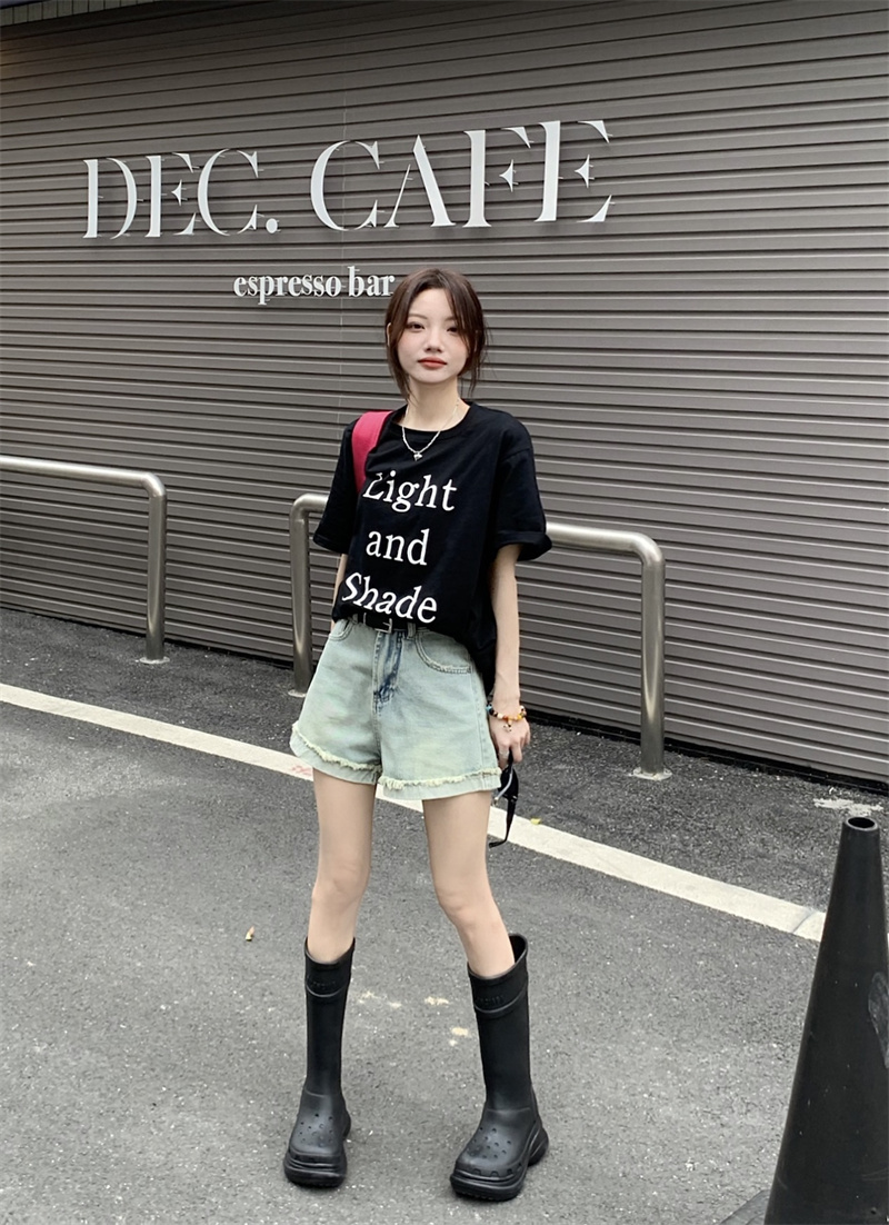 Actual shot~Summer color Margiela raw edge denim shorts for women summer hot pants